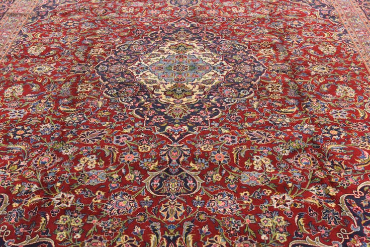 Detail image of 10' x 13' 5 Hand Knotted Mashad Persian Wool Rug