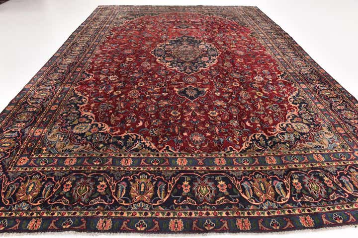 9' x 12' 10 Hand Knotted Mashad Persian Wool Rug