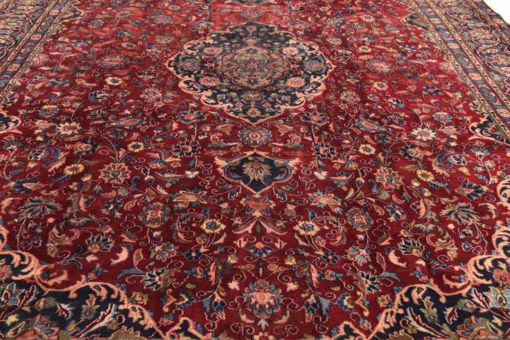 Detail image of 9' x 12' 10 Hand Knotted Mashad Persian Wool Rug