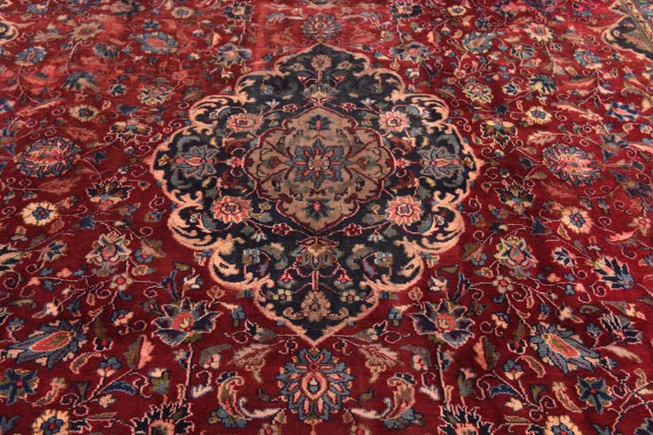 Detail image of 9' x 12' 10 Hand Knotted Mashad Persian Wool Rug