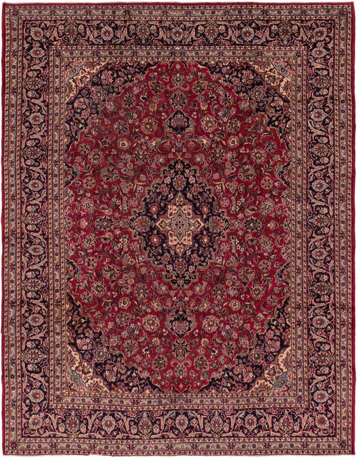 Detail image of 9' 6 x 13' Hand Knotted Mashad Persian Wool Rug