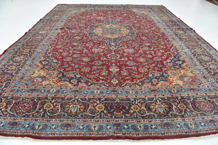 Detail image of 9' 9 x 12' 9 Hand Knotted Mashad Persian Wool Rug