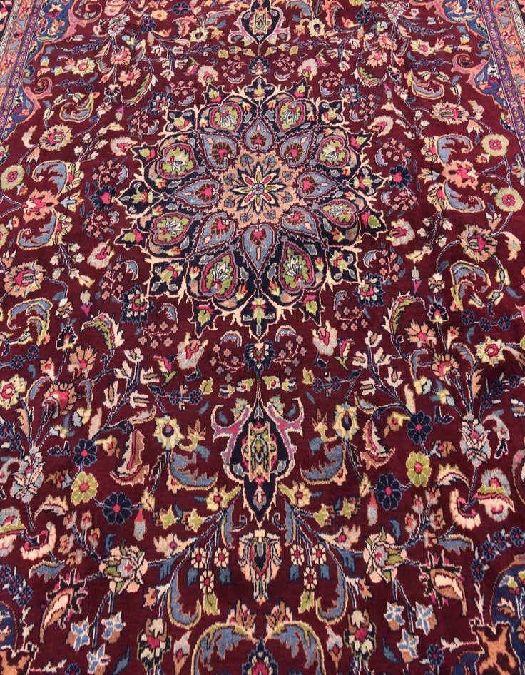 Detail image of 9' 7 x 13'  Hand Knotted Mashad Persian Wool Rug