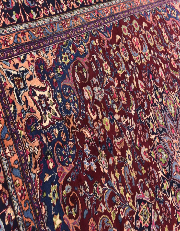 Detail image of 9' 7 x 13'  Hand Knotted Mashad Persian Wool Rug