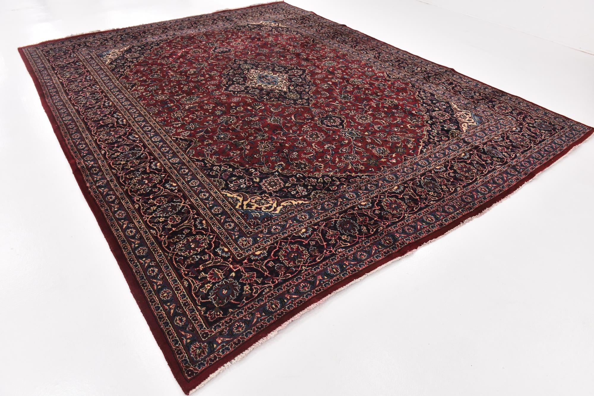 10' x 12' 6 Hand Knotted Mashad Persian Wool Rug