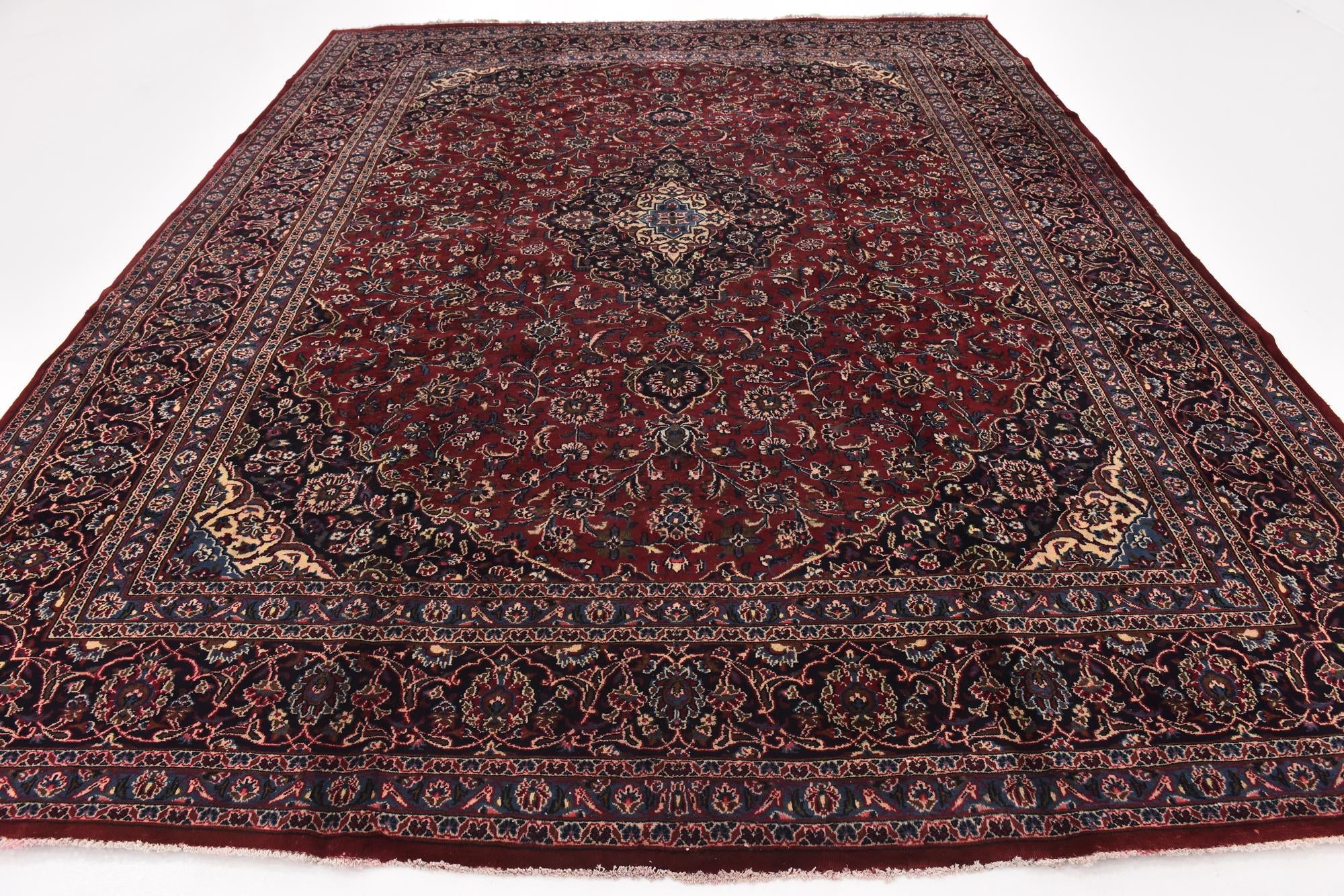 10' x 12' 6 Hand Knotted Mashad Persian Wool Rug