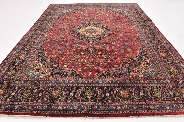 Detail image of 9' 10 x 13' Hand Knotted Mashad Persian Wool Rug
