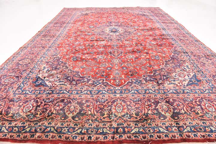 9' x 12' 10 Hand Knotted Mashad Persian Wool Rug
