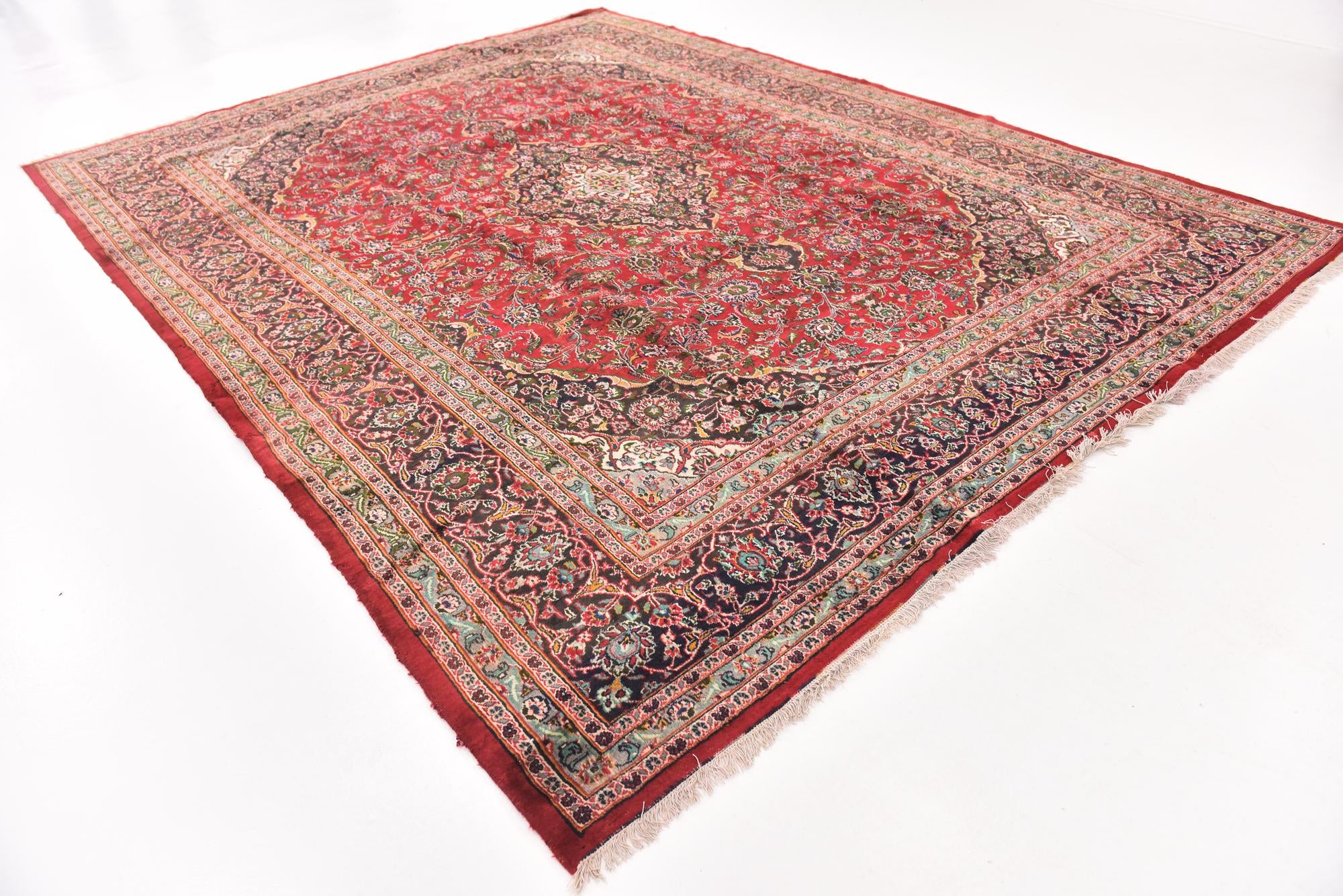 9' 8 x 12' 6 Hand Knotted Mashad Persian Wool Rug