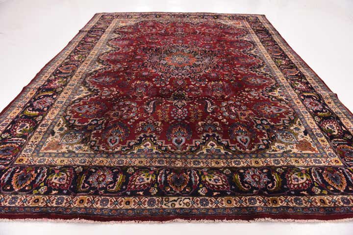 9' 8 x 12' 7 Hand Knotted Mashad Persian Wool Rug