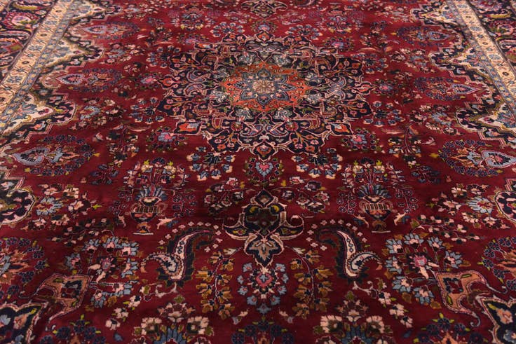 Detail image of 9' 8 x 12' 7 Hand Knotted Mashad Persian Wool Rug
