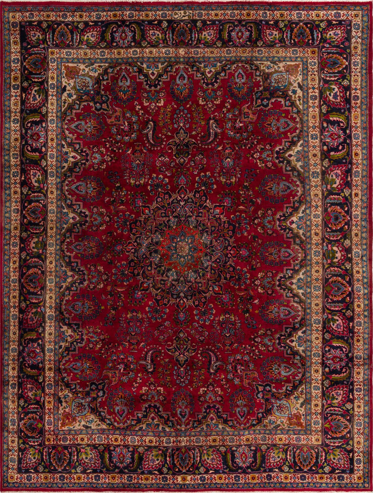 9' 8 x 12' 7 Hand Knotted Mashad Persian Wool Rug