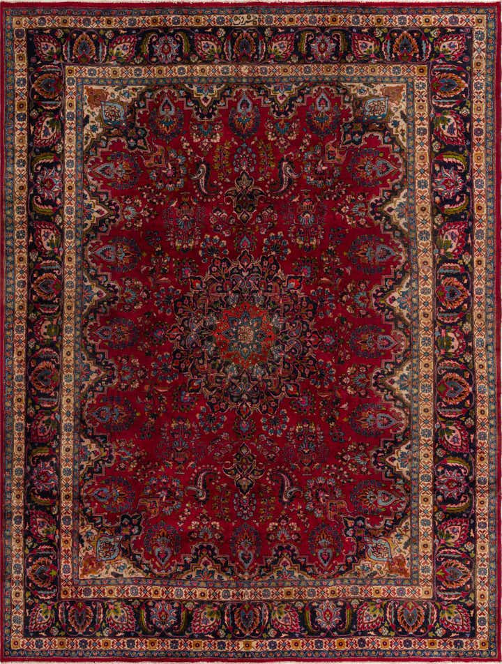 9' 8 x 12' 7 Hand Knotted Mashad Persian Wool Rug