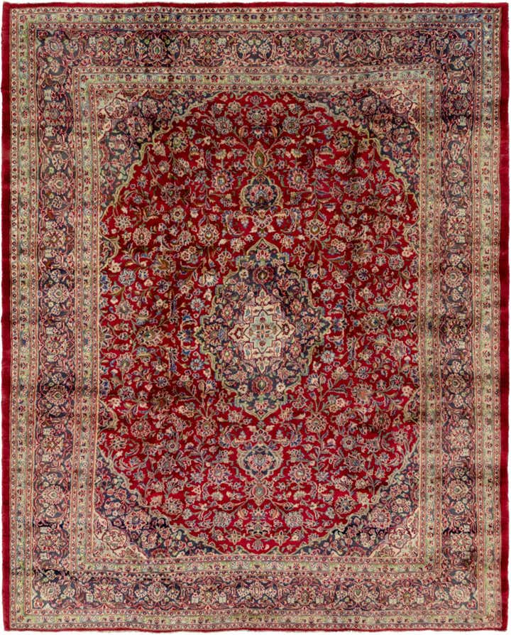9' 9 x 11' 10 Hand Knotted Mashad Persian Wool Rug