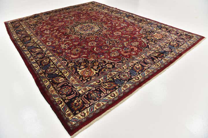 10' x 13' Hand Knotted Mashad Persian Wool Rug