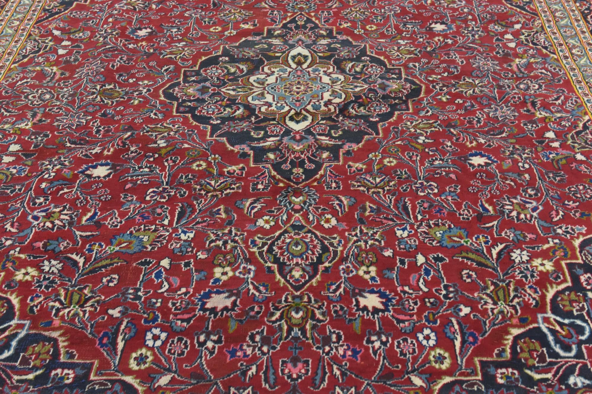 10' x 12' 9 Hand Knotted Mashad Persian Wool Rug