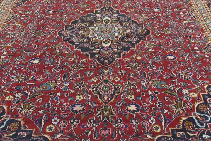 10' x 12' 9 Hand Knotted Mashad Persian Wool Rug