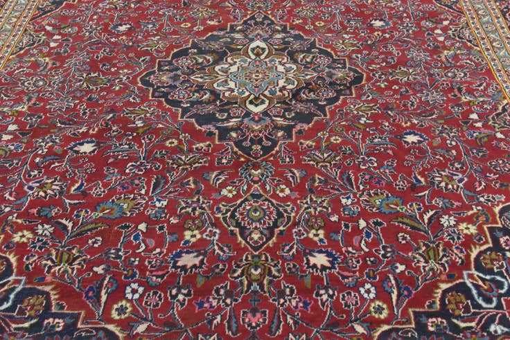 Detail image of 10' x 12' 9 Hand Knotted Mashad Persian Wool Rug
