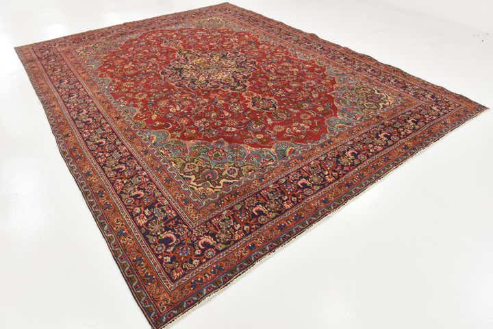9' 8 x 12' 6 Hand Knotted Mashad Persian Wool Rug