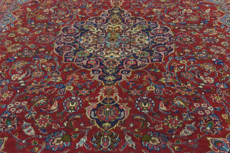 Detail image of 9' 8 x 12' 6 Hand Knotted Mashad Persian Wool Rug