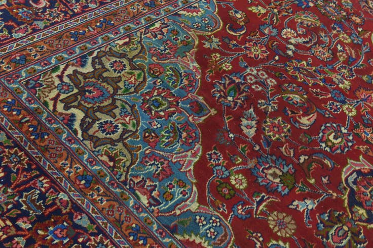 Detail image of 9' 8 x 12' 6 Hand Knotted Mashad Persian Wool Rug