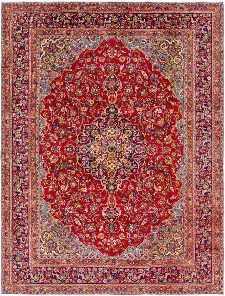 9' 8 x 12' 6 Hand Knotted Mashad Persian Wool Rug