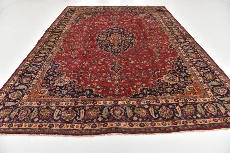 Detail image of 9' 7 x 13' 3 Hand Knotted Mashad Persian Wool Rug