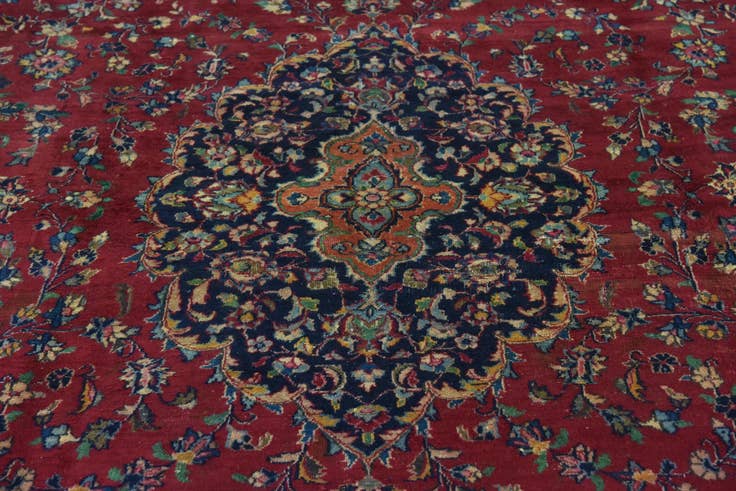 Detail image of 9' 7 x 13' 3 Hand Knotted Mashad Persian Wool Rug