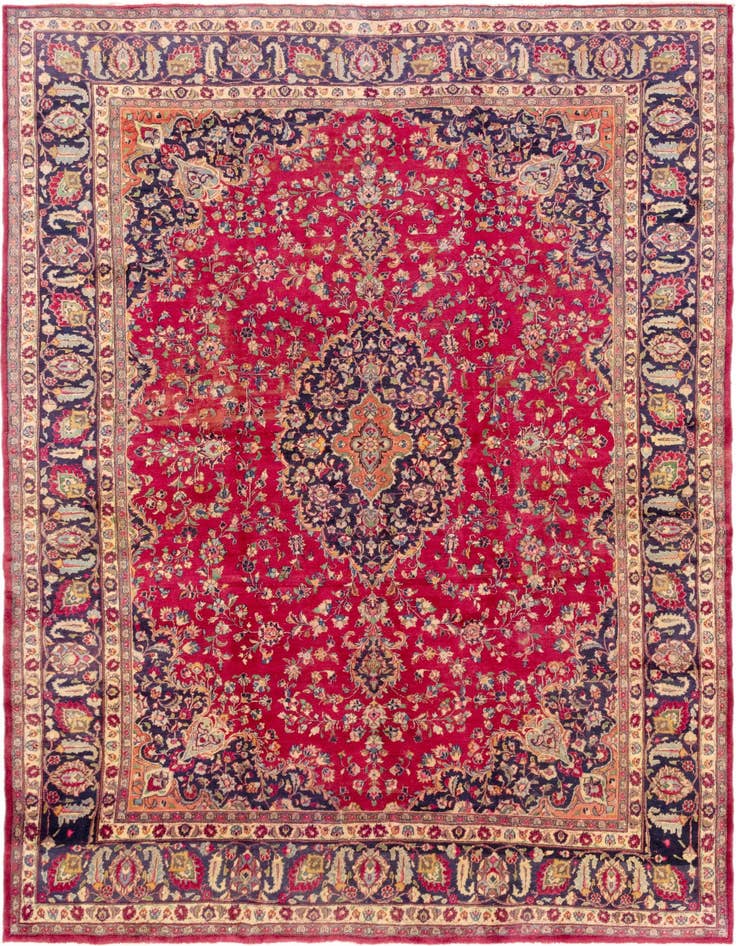 Detail image of 9' 7 x 13' 3 Hand Knotted Mashad Persian Wool Rug