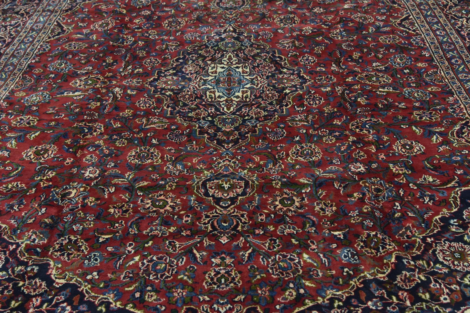9' 6 x 12' 10 Hand Knotted Mashad Persian Wool Rug