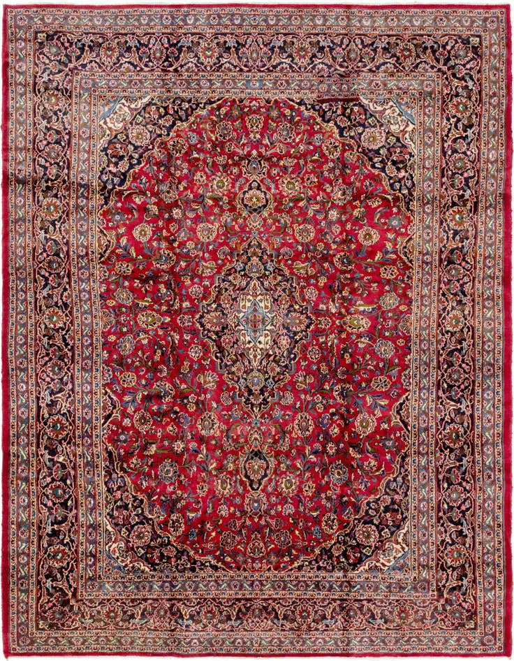 Detail image of 9' 6 x 12' 10 Hand Knotted Mashad Persian Wool Rug