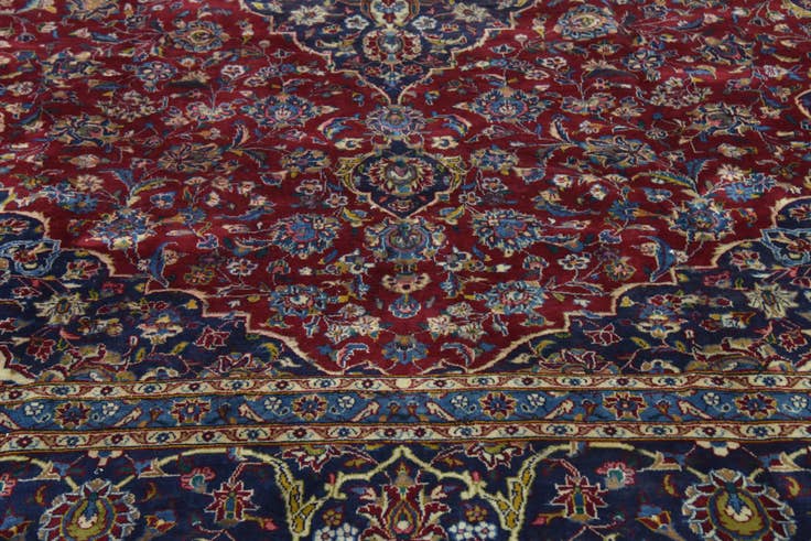 Detail image of 9' 7 x 12' 10 Hand Knotted Mashad Persian Wool Rug