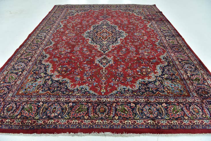 Detail image of 9' 9 x 12' 9 Hand Knotted Mashad Persian Wool Rug