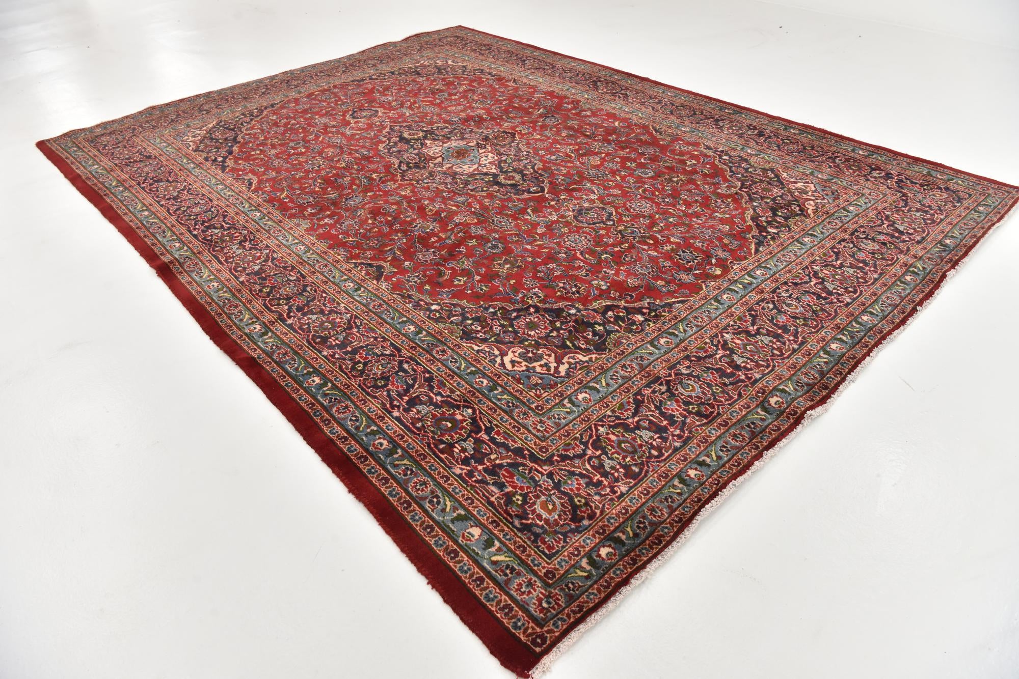 9' 8 x 13' Hand Knotted Mashad Persian Wool Rug