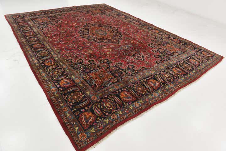 9' 6 x 12' 7 Hand Knotted Mashad Persian Wool Rug