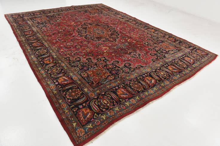 Detail image of 9' 6 x 12' 7 Hand Knotted Mashad Persian Wool Rug