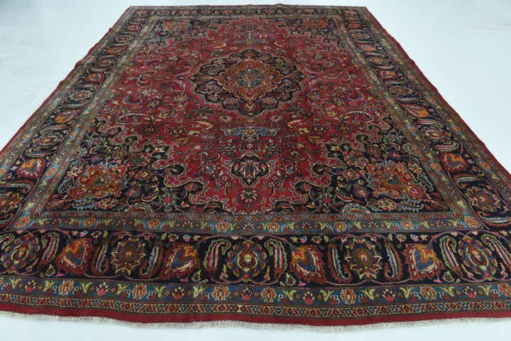 9' 6 x 12' 7 Hand Knotted Mashad Persian Wool Rug