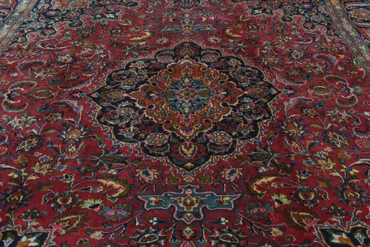 9' 6 x 12' 7 Hand Knotted Mashad Persian Wool Rug