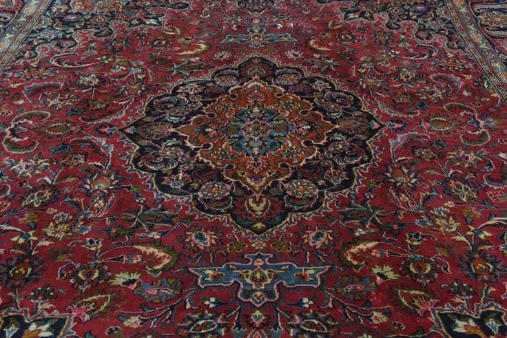 Detail image of 9' 6 x 12' 7 Hand Knotted Mashad Persian Wool Rug