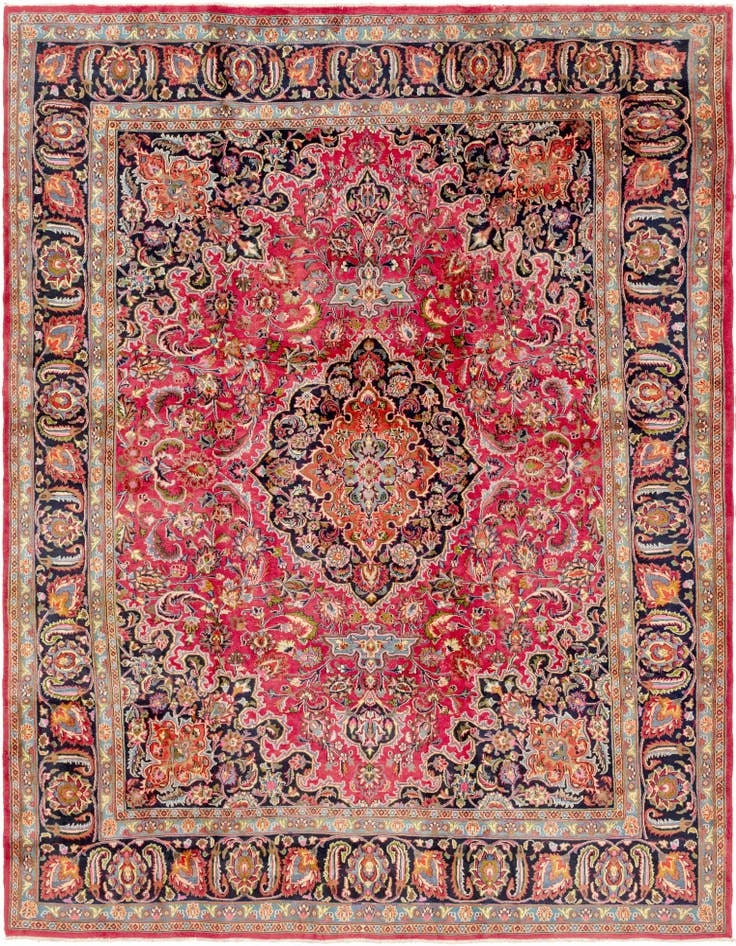 Detail image of 9' 6 x 12' 7 Hand Knotted Mashad Persian Wool Rug