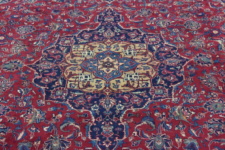 Detail image of 10' x 12' 9 Hand Knotted Mashad Persian Wool Rug