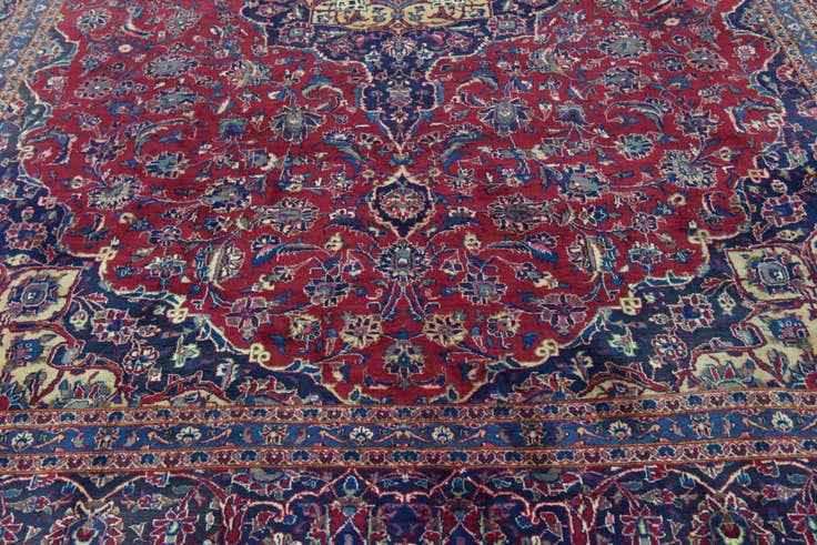 Detail image of 10' x 12' 9 Hand Knotted Mashad Persian Wool Rug