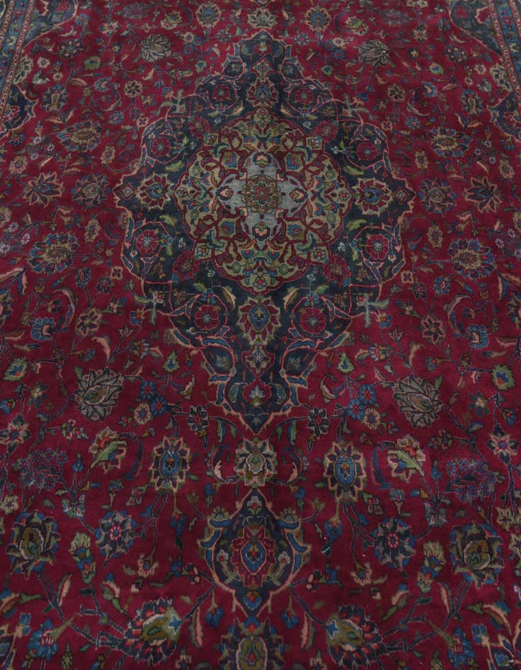 Detail image of 9' 7 x 12' 10  Hand Knotted Mashad Persian Wool Rug
