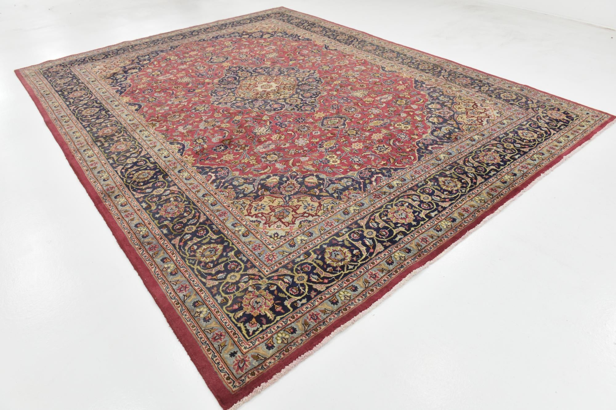 9' 8 x 12' 10 Hand Knotted Mashad Persian Wool Rug