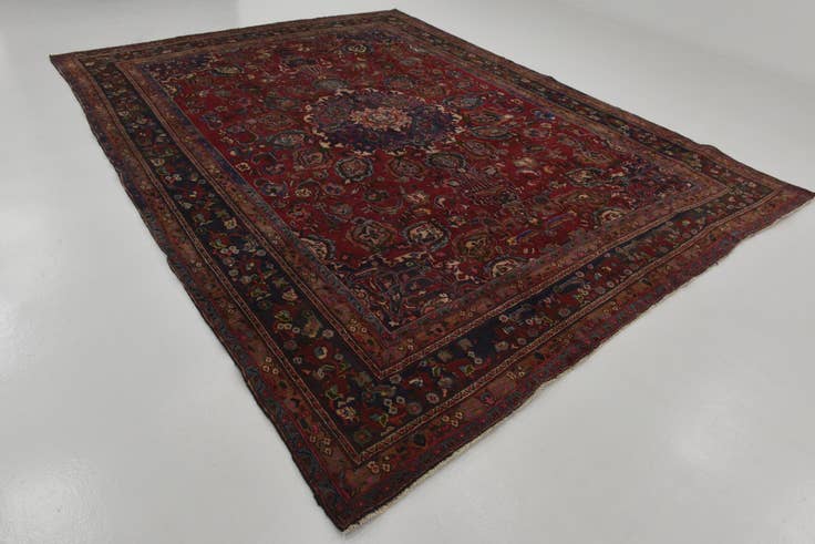 Detail image of 9' 6 x 12' 5 Hand Knotted Mashad Persian Wool Rug