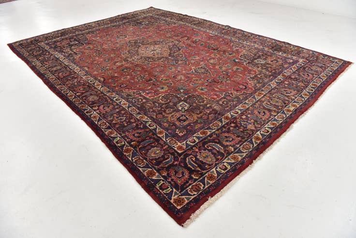 Detail image of 9' 7 x 13' Hand Knotted Mashad Persian Wool Rug