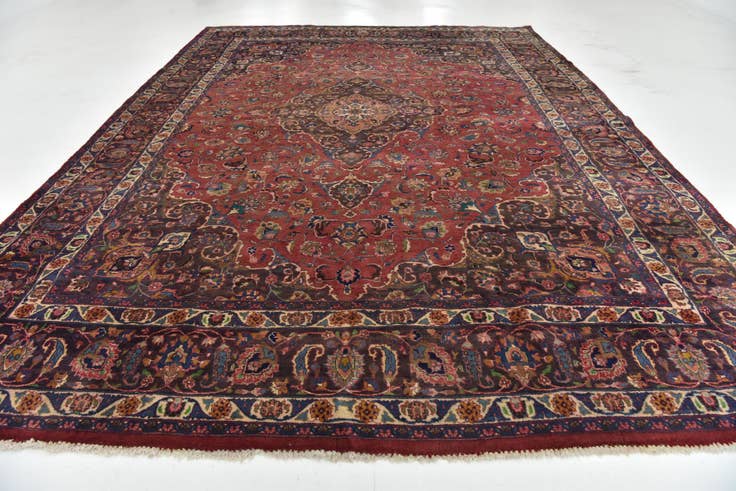 Detail image of 9' 7 x 13' Hand Knotted Mashad Persian Wool Rug