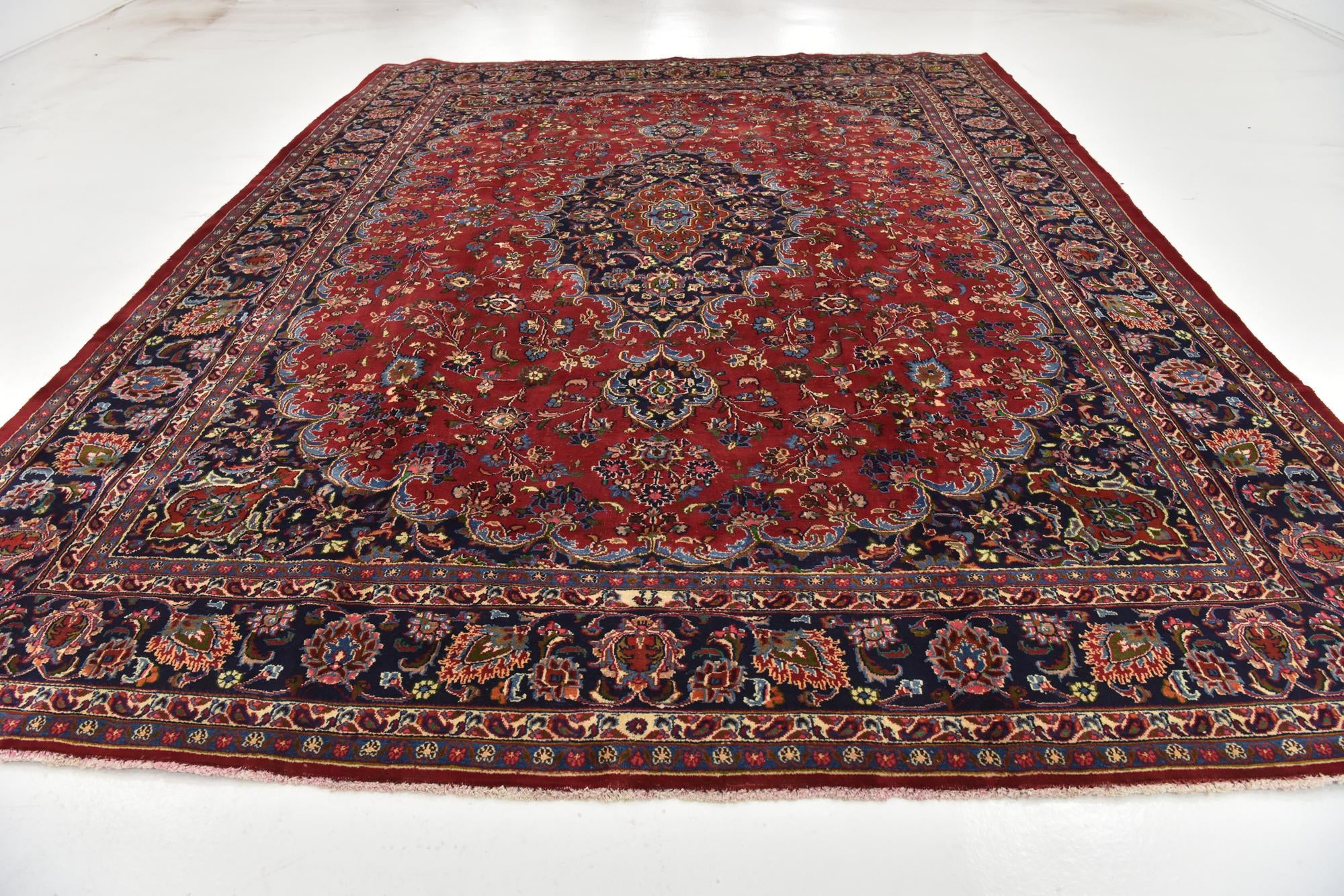 9' 10 x 12' 7 Hand Knotted Mashad Persian Wool Rug
