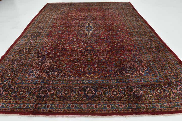 9' 8 x 13' Hand Knotted Mashad Persian Wool Rug