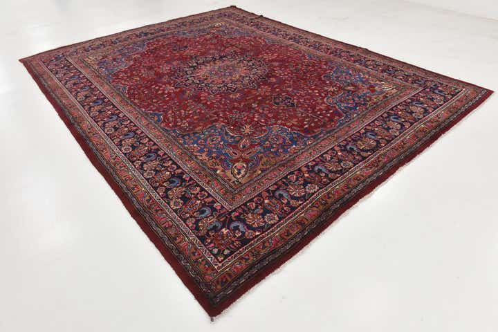 9' 7 x 12' 6 Hand Knotted Mashad Persian Wool Rug